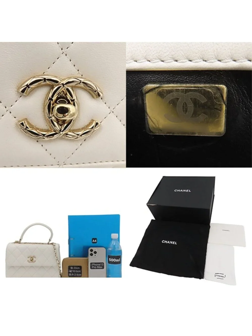 Chanel Chain Shoulder Bag Top Handle White Lambskin 2-Way